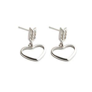 Heart and Arrow 925 Sterling Silver Earrings with CZ Diamonds